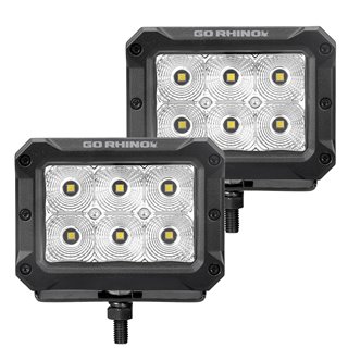 Go Rhino | 53003023FBS - Bright Series Lights - Pair of 4x3 Rectangle LED Flood Light Kit -  Black