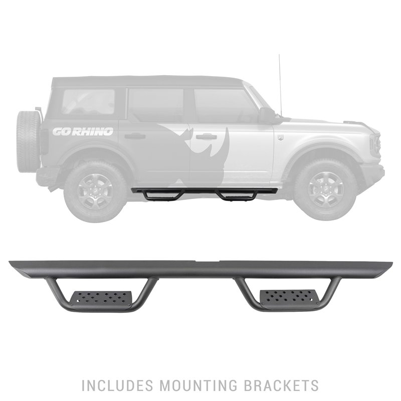 Go Rhino | D224129T - Domintator Extreme D2 Side Steps With Mounting Brackets - Textured Black - Bronco 2.3T / 2.7T 2021