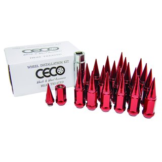 Ceco | (24)RED SPIKE NUT 2PC W/KEY 12X1.25 82mm Lenght 19mm Hex