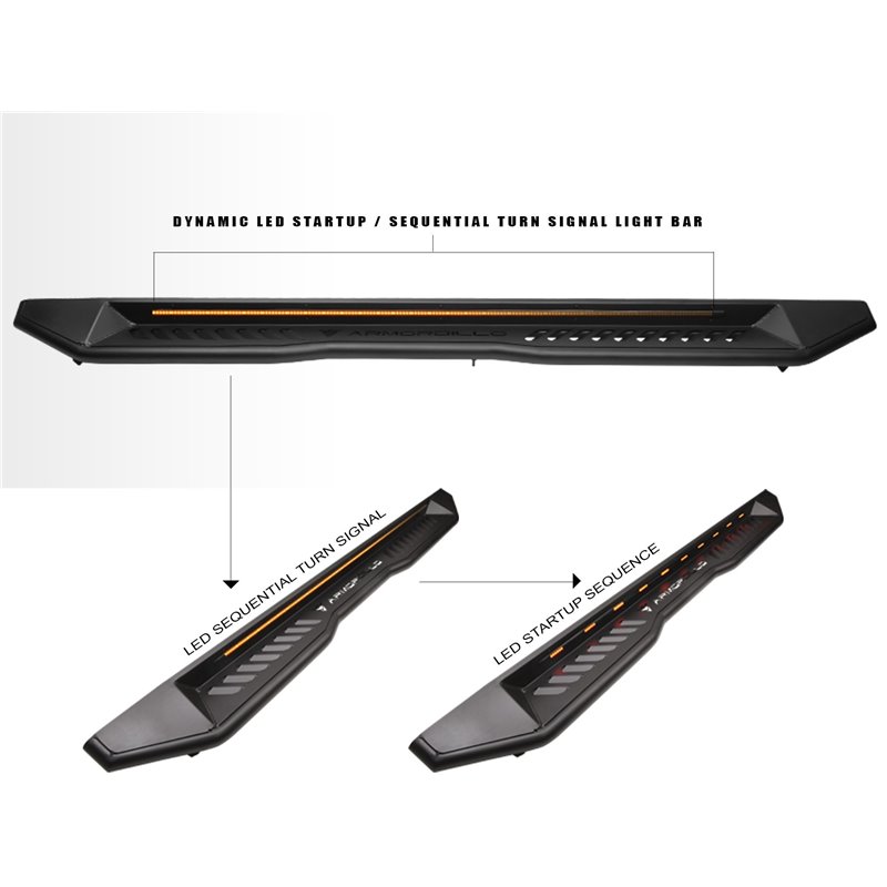 Armordillo | 2009-2018 Dodge Ram 1500 Crew Cab FX Running Board w/ LED - Matte Black - Ram 1500 / Classic / 2500 / 3500 2009-202