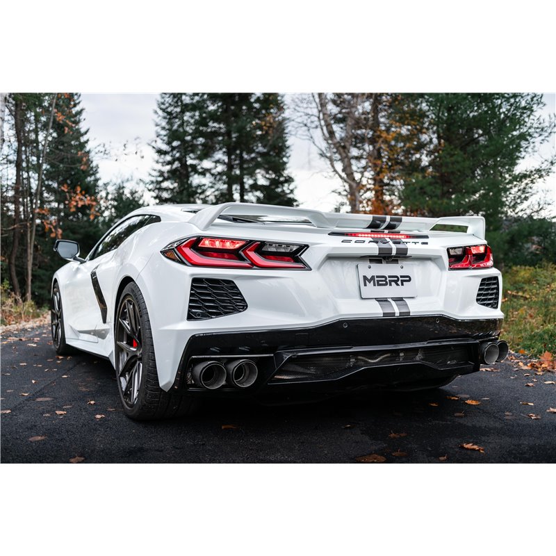 MBRP | Exhaust 3in. Cat-Back; Quad Split Rear with 4.5in. Carbon Fiber Tips; T304 - Corvette 6.2L 2020-2023