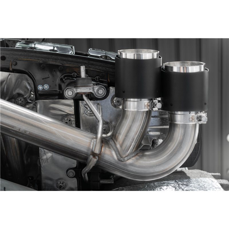 MBRP | Exhaust 3in. Cat-Back; Quad Split Rear with 4.5in. Carbon Fiber Tips; T304 - Corvette 6.2L 2020-2023