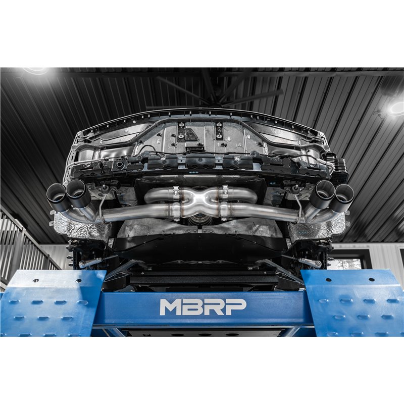 MBRP | Exhaust 3in. Cat-Back; Quad Split Rear with 4.5in. Carbon Fiber Tips; T304 - Corvette 6.2L 2020-2023