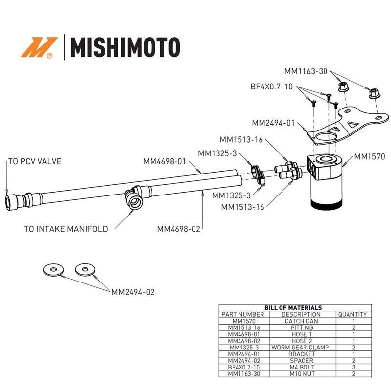 Mishimoto | Baffled Oil Catch Can Kit, PCV Side - Mustang EcoBoost / EcoBoost Premium 2.3T 2024