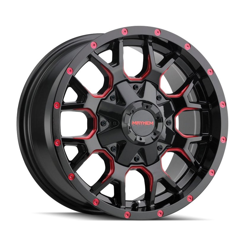 Mayhem | WARRIOR 17x9.0 ET-12 - Gloss Black Milled Prism Red