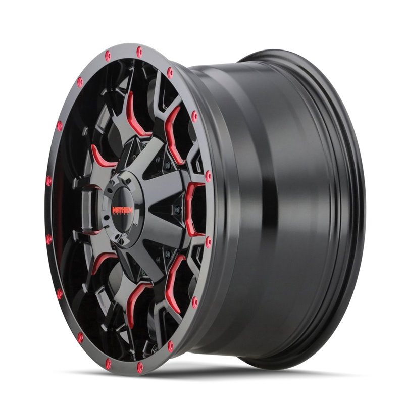 Mayhem | WARRIOR 17x9.0 ET-12 - Gloss Black Milled Prism Red