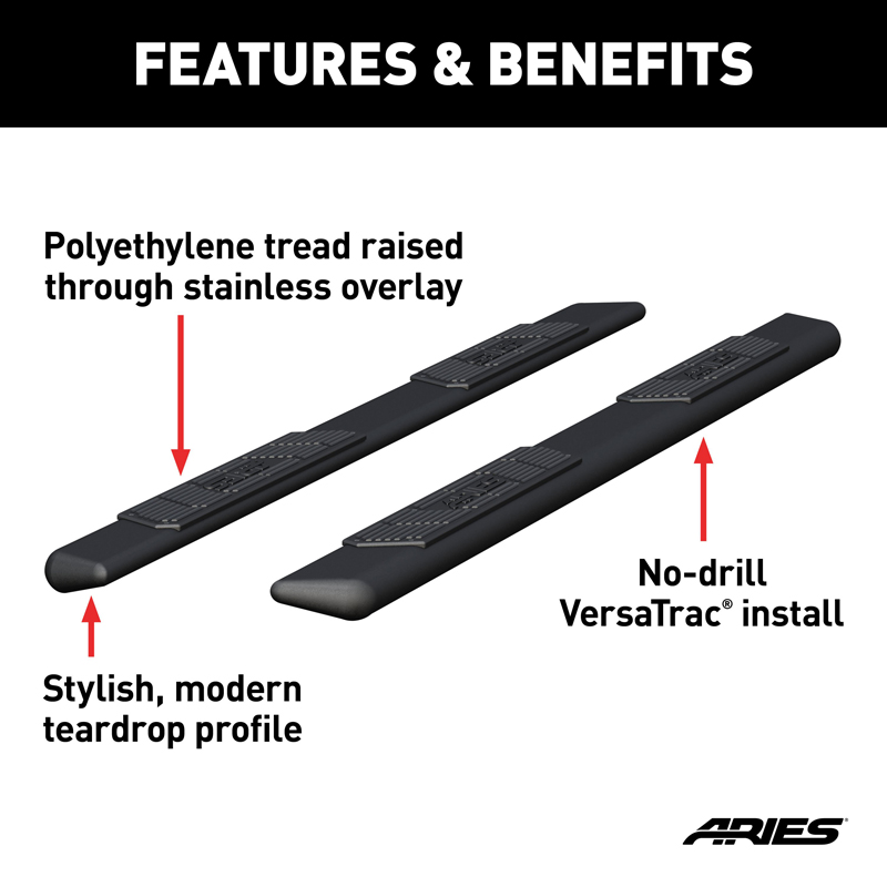 ARIES | AscentStep 5-1/2" x 91" Black Steel Running Boards (No Brackets) - Chevrolet / Dodge / Ford / GMC 2000-2023