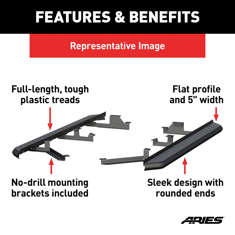 ARIES | AeroTread 5" x 73" Black Stainless Running Boards - Explorer 2.3T / 3.0T / 3.3L 2020-2022