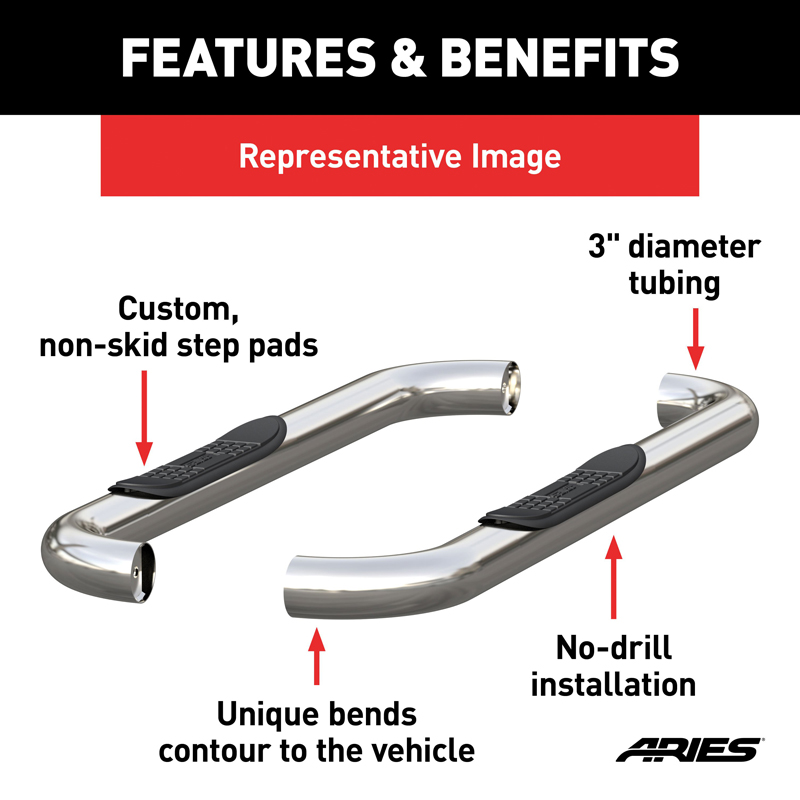 ARIES | 3" Round Polished Stainless Side Bars - Expedition 4.6L / 5.4L 2003-2006