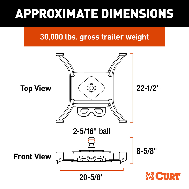 CURT | Spyder 5th Wheel Rail Gooseneck Hitch with 2-5/16" Ball, 30K