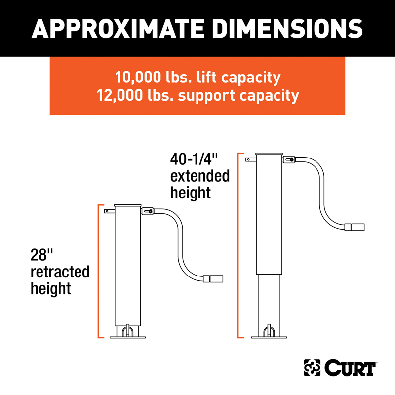 CURT | Direct-Weld Square Jack with Side Handle (12,000 lbs, 12-1/2" Travel)