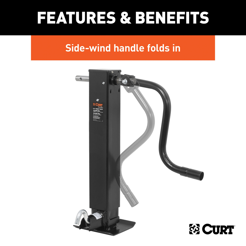 CURT | Direct-Weld Square Jack with Side Handle (12,000 lbs, 12-1/2" Travel)