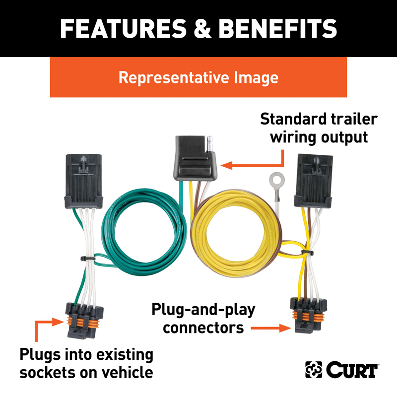 CURT | Custom Wiring, 4-Way Flat Output - Corvette / Focus / Ranger 2005-2011