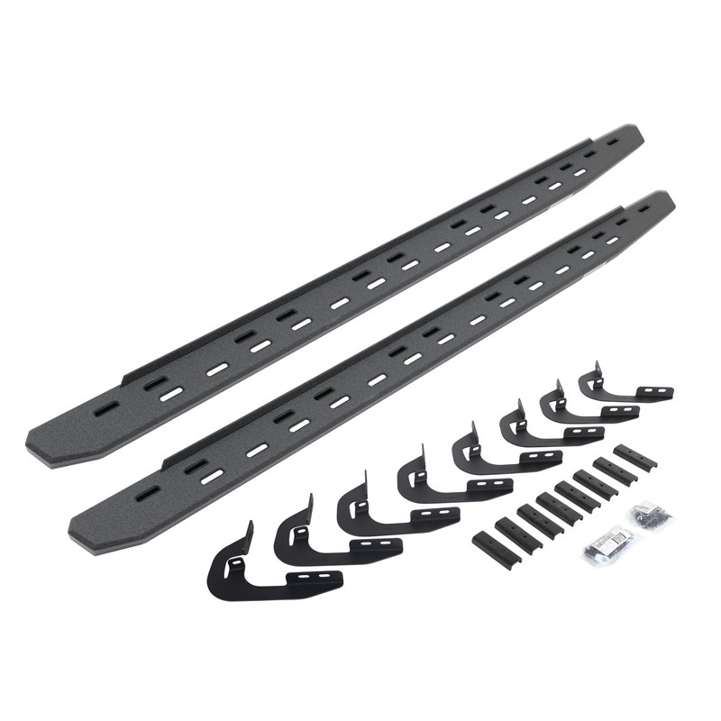 Go Rhino | 69605880ST - RB30 Slim Line Running Boards with Mounting Bracket Kit - Protective Bedliner Coating - Chevrolet / GMC 