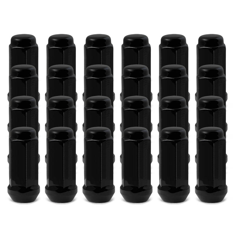 RHI | Lug Nuts (20 + 4 Locks) - Closed End (Long), Bulge Acorn (18 Point) - Black Chrome  - 14x1.5 X 48mm (1.90")