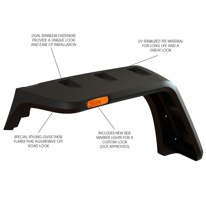 RUGGED RIDGE | Flat Pocket Fender Flare Set - Wrangler (JK) 3.6L / 3.8L 2007-2018