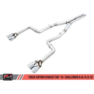 AWE Tuning | Track Cat-Back Exhaust Quad Black Tips - Challenger 6.2L / 6.4L 2015-2023