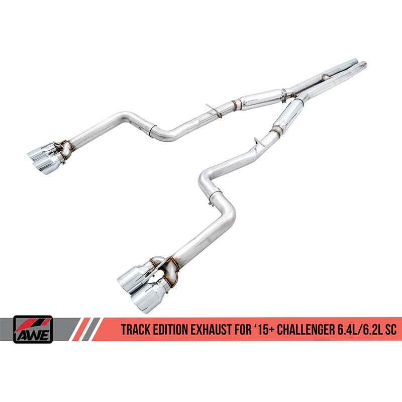 AWE Tuning | Track Cat-Back Exhaust Quad Black Tips - Challenger 6.2L / 6.4L 2015-2023