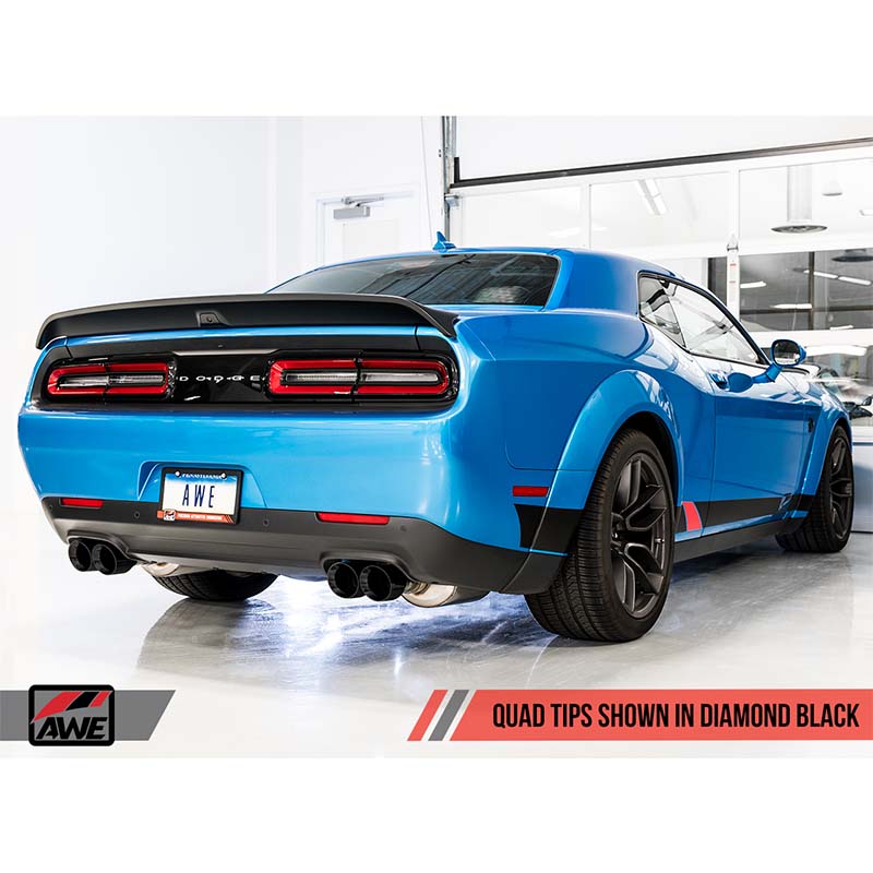 AWE Tuning | Track Cat-Back Exhaust Quad Black Tips - Challenger 6.2L / 6.4L 2015-2023