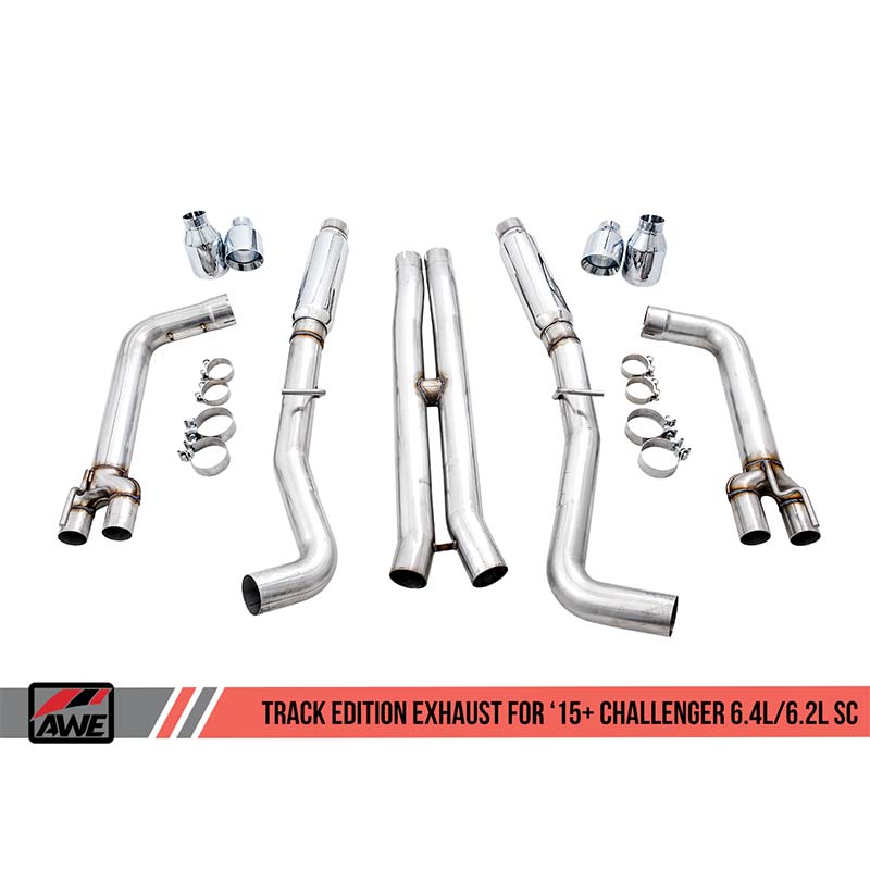 AWE Tuning | Track Cat-Back Exhaust Quad Black Tips - Challenger 6.2L / 6.4L 2015-2023