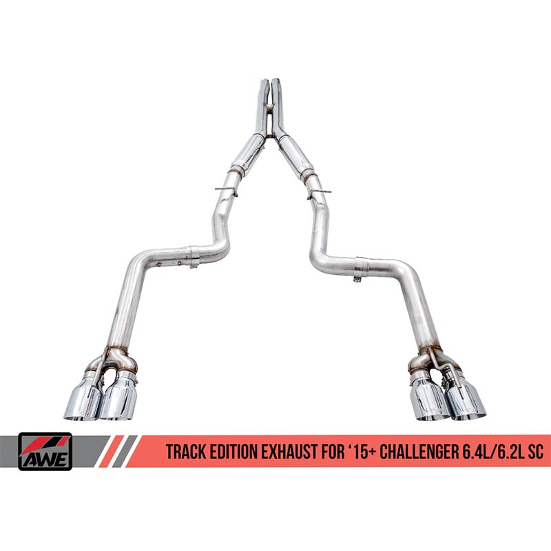 AWE Tuning | Track Cat-Back Exhaust Quad Black Tips - Challenger 6.2L / 6.4L 2015-2023