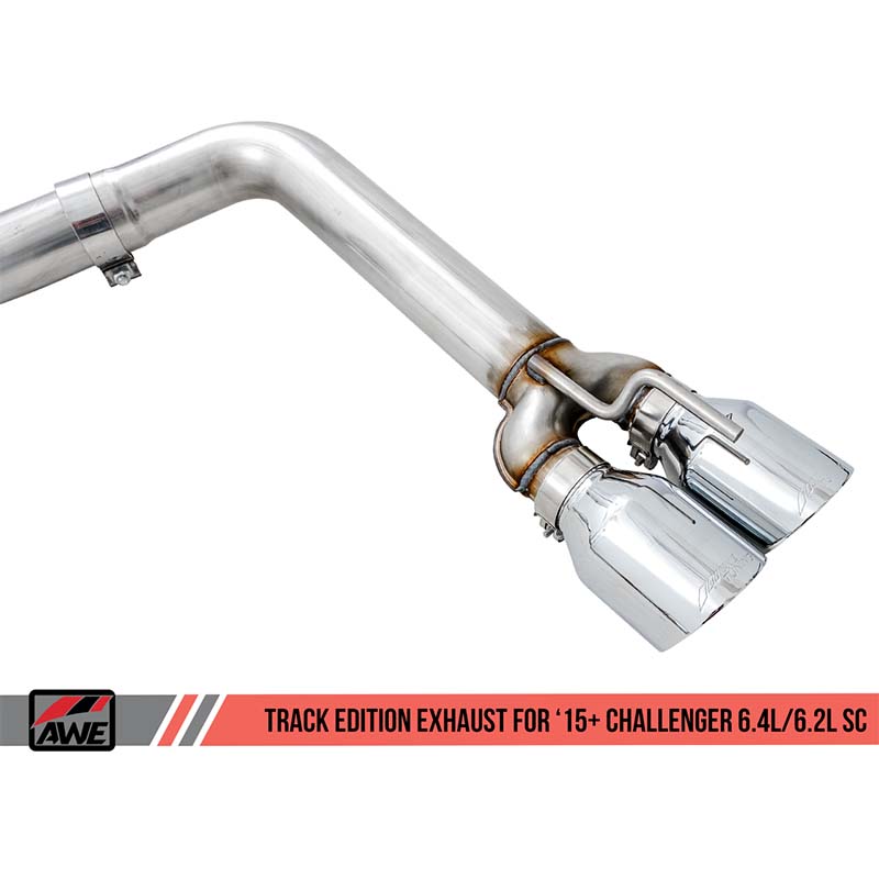 AWE Tuning | Track Cat-Back Exhaust Quad Black Tips - Challenger 6.2L / 6.4L 2015-2023
