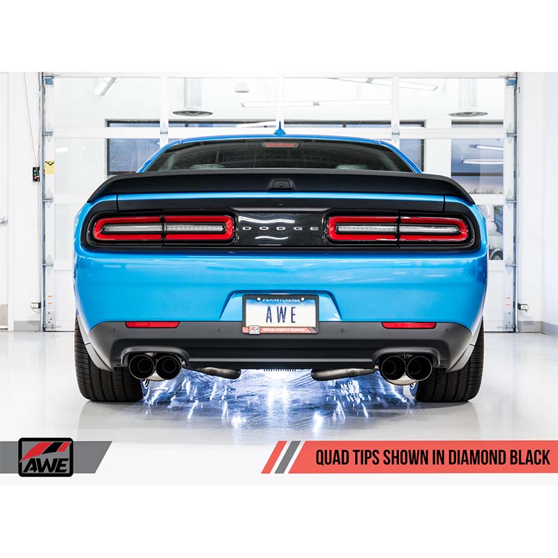 AWE Tuning | Track Cat-Back Exhaust Quad Black Tips - Challenger 6.2L / 6.4L 2015-2023