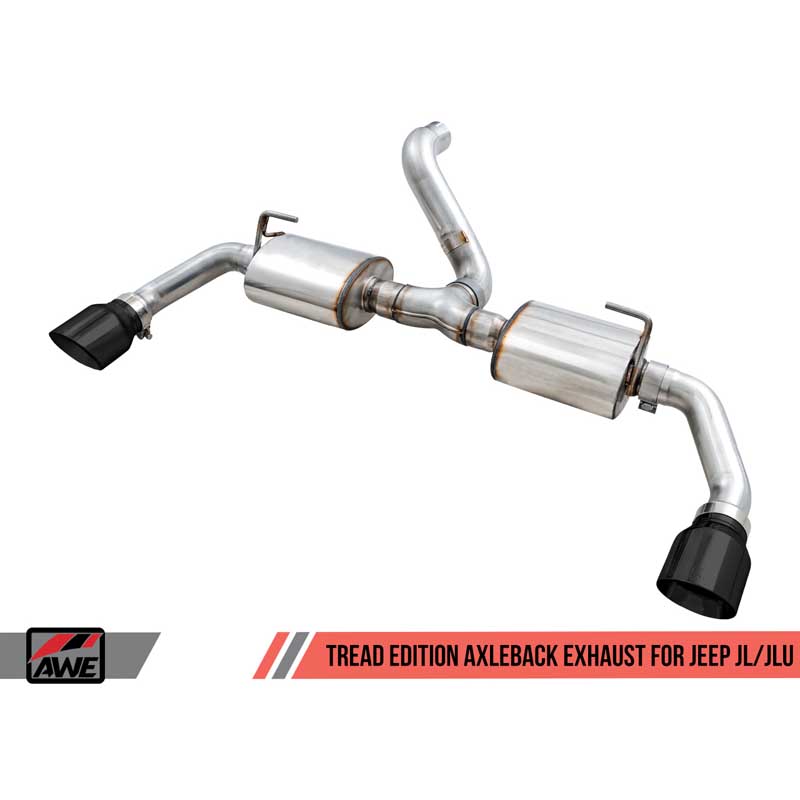 AWE Tuning | Tread Axle-Back Exhaust Black Tips - Wrangler (4xe) / Wrangler (JL) 2.0T / 3.6L 2018-2023