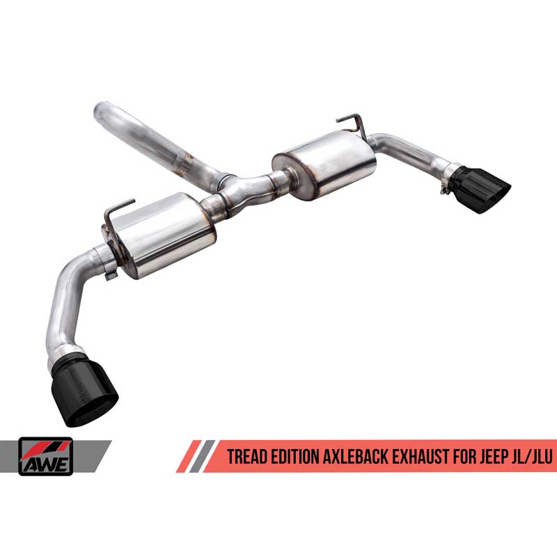 AWE Tuning | Tread Axle-Back Exhaust Black Tips - Wrangler (4xe) / Wrangler (JL) 2.0T / 3.6L 2018-2023