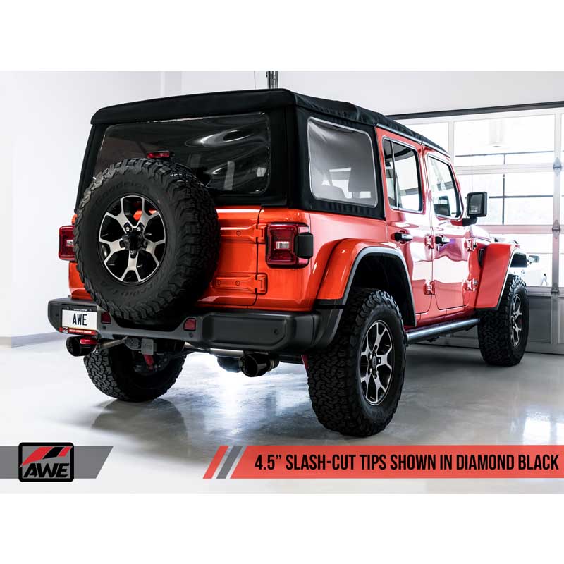 AWE Tuning | Tread Axle-Back Exhaust Black Tips - Wrangler (4xe) / Wrangler (JL) 2.0T / 3.6L 2018-2023