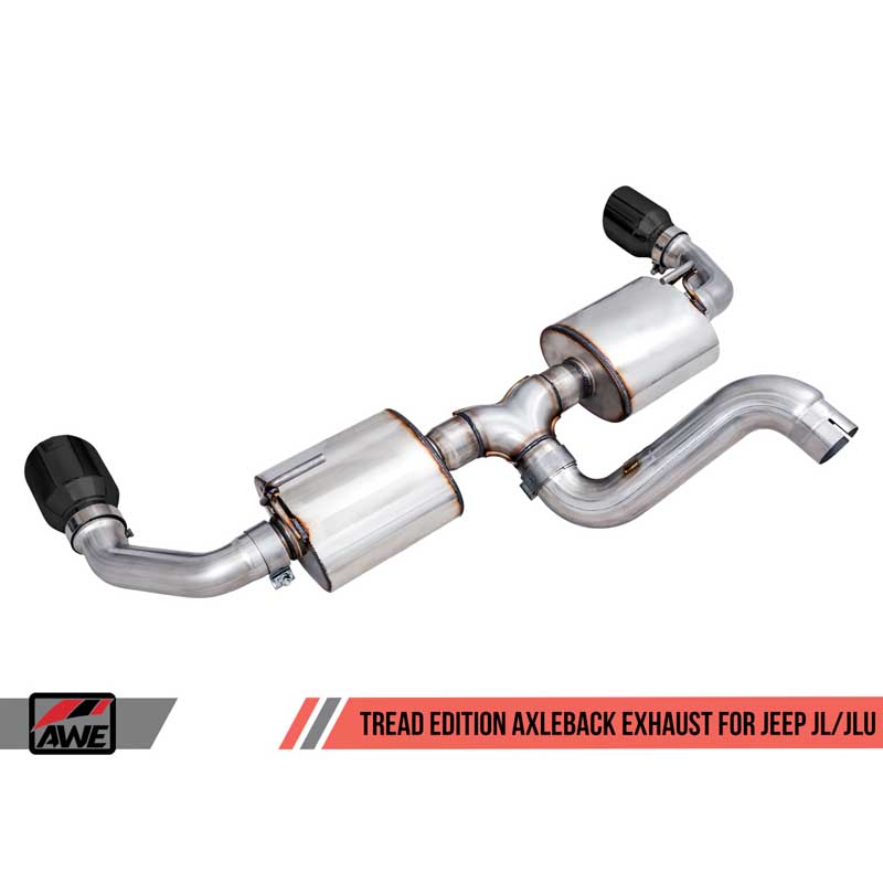 AWE Tuning | Tread Axle-Back Exhaust Black Tips - Wrangler (4xe) / Wrangler (JL) 2.0T / 3.6L 2018-2023