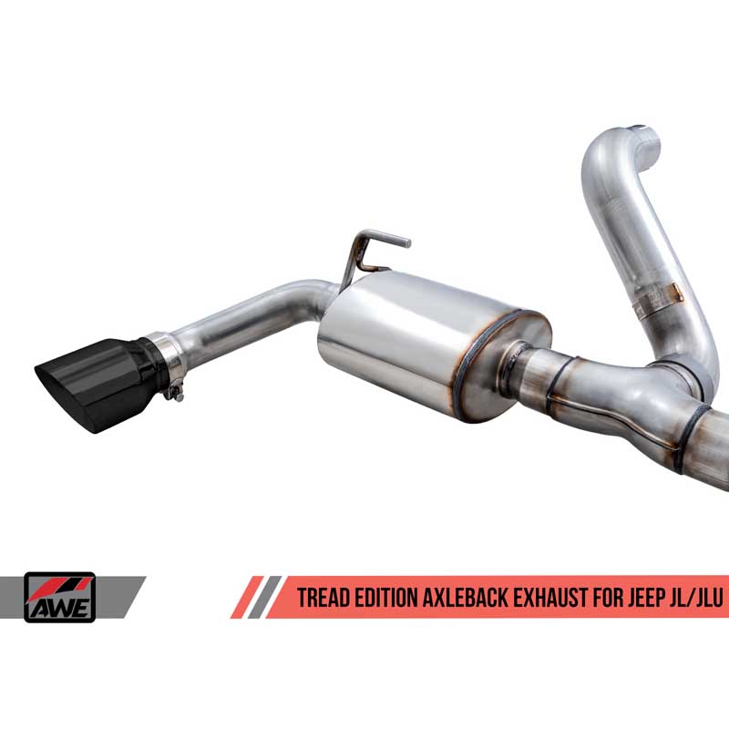AWE Tuning | Tread Axle-Back Exhaust Black Tips - Wrangler (4xe) / Wrangler (JL) 2.0T / 3.6L 2018-2023