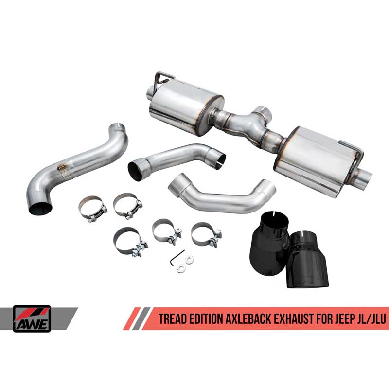 AWE Tuning | Tread Axle-Back Exhaust Black Tips - Wrangler (4xe) / Wrangler (JL) 2.0T / 3.6L 2018-2023