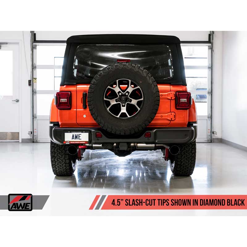 AWE Tuning | Tread Axle-Back Exhaust Black Tips - Wrangler (4xe) / Wrangler (JL) 2.0T / 3.6L 2018-2023