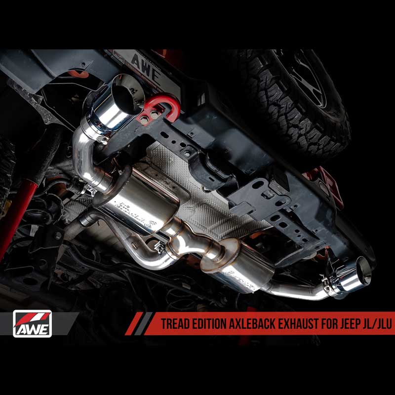 AWE Tuning | Tread Axle-Back Exhaust Black Tips - Wrangler (4xe) / Wrangler (JL) 2.0T / 3.6L 2018-2023