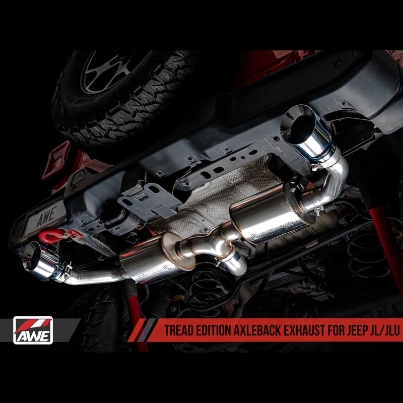 AWE Tuning | Tread Axle-Back Exhaust Black Tips - Wrangler (4xe) / Wrangler (JL) 2.0T / 3.6L 2018-2023