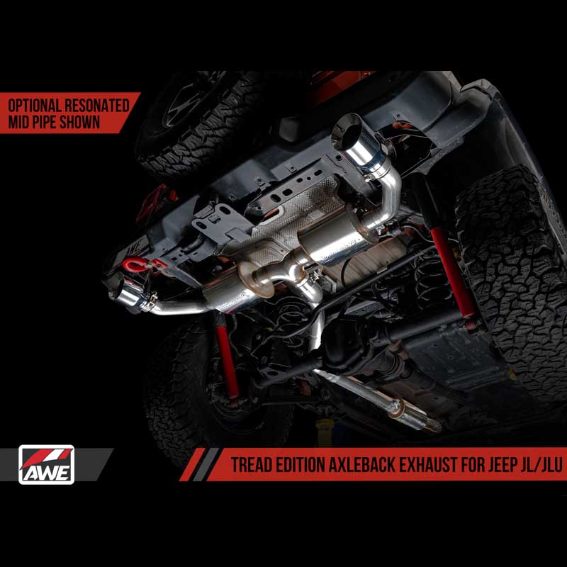AWE Tuning | Tread Axle-Back Exhaust Black Tips - Wrangler (4xe) / Wrangler (JL) 2.0T / 3.6L 2018-2023