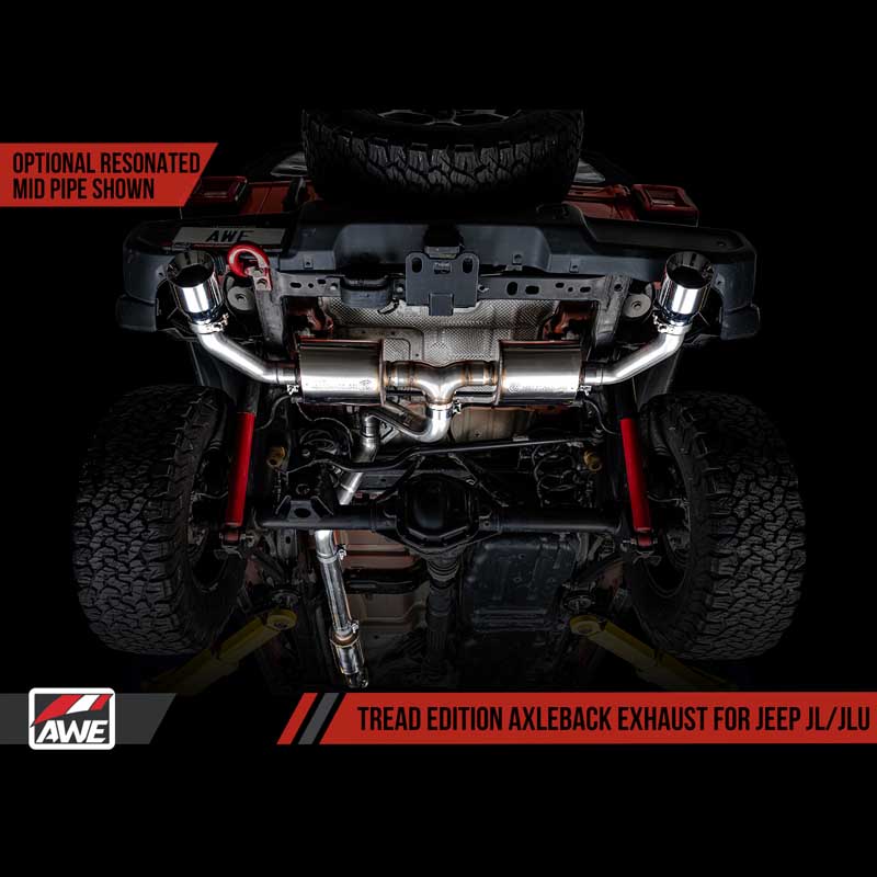 AWE Tuning | Tread Axle-Back Exhaust Black Tips - Wrangler (4xe) / Wrangler (JL) 2.0T / 3.6L 2018-2023