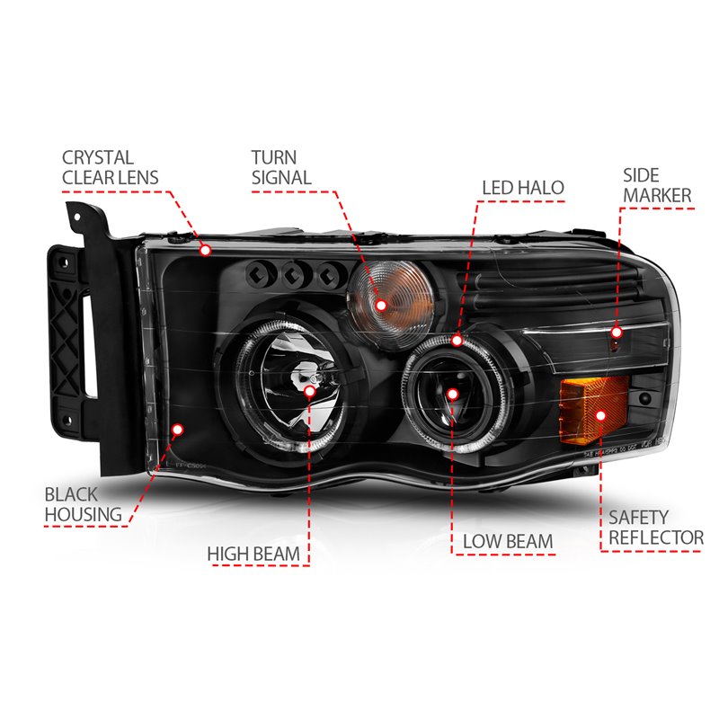 ANZO | Projector Headlight Set w/Halo - Ram 1500 / 2500 / 3500 2002-2005